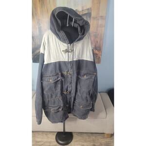 Vintage Sunrider Denim Toggle Jacket Hoodie 80s 90s Oversized Rare One World Gra